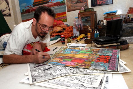 Illustrator Nicolas Grey at work in his studio. (Siv Channa)