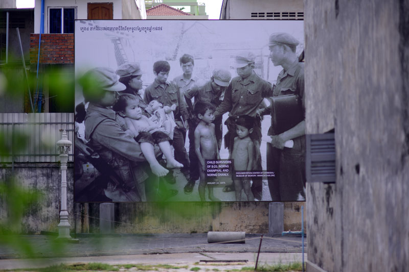 A photograph depicting the four children who survived the horrors of the Khmer Rouge’s Tuol Sleng prison is on display as part of a new series of exhibitions at the museum. (Lauren Crothers/The Cambodia Daily)