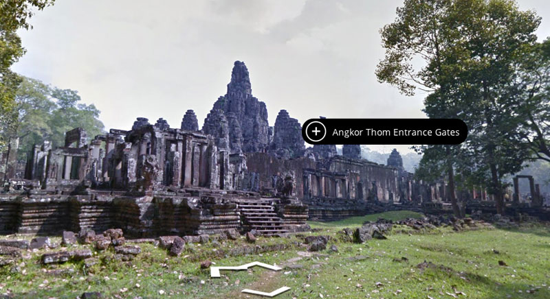A screenshot of Google's Street View map of Angkor Archaeological Park shows the entrance to Angkor Thom.