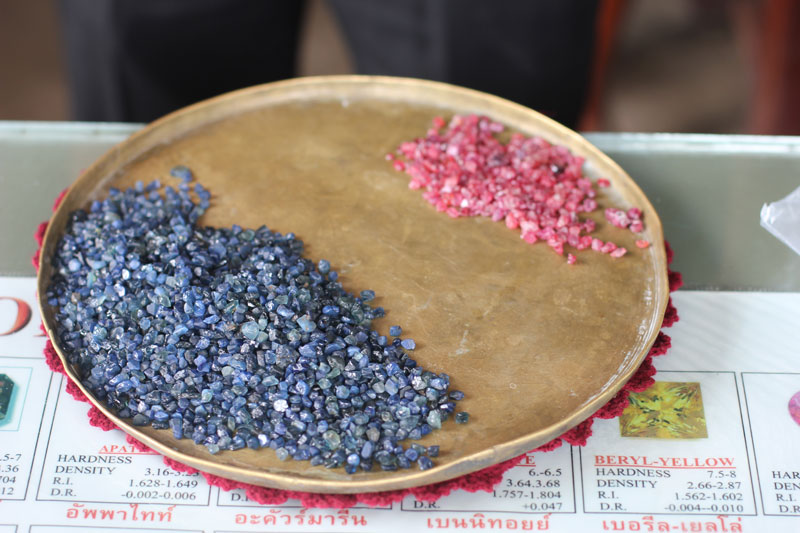 Rubies and sapphires on sale in Pailin City. (Alex Willemyns/The Cambodia Daily)
