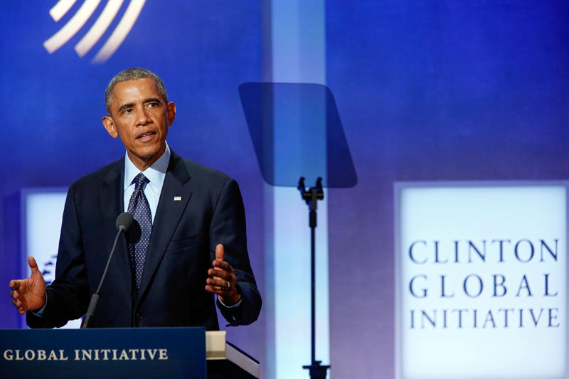 U.S. President Barack Obama speaks at the Clinton Global Initiative 2014 in New York on Tuesday. (Reuters)