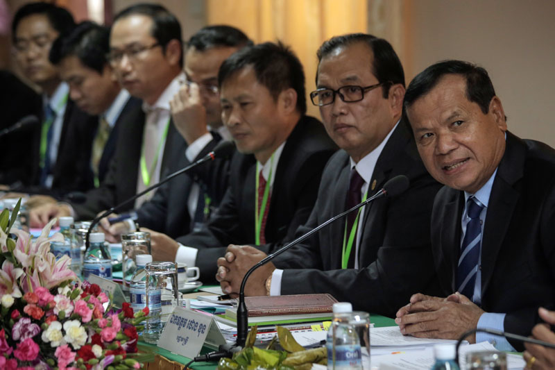 Tourism Minister Thong Khon answers questions during a meeting with members of the National Assembly's commission on education, religious affairs, culture and tourism at the Assembly building Wednesday. (Siv Channa/The Cambodia Daily)
