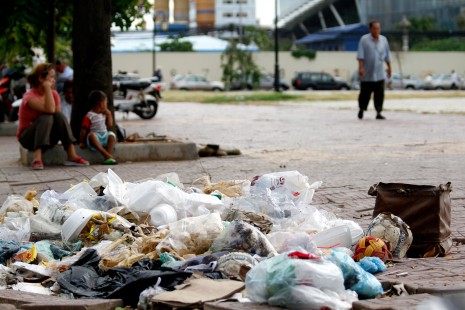 A pile of trash is seen Tuesday afternoon at Phnom Penh's Freedom Park. (Siv Channa)