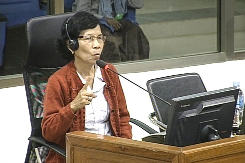 Chou Koemlan, a civil party at the Khmer Rouge tribunal, can be seen addressing the court in this still image from a video of proceedings Monday.