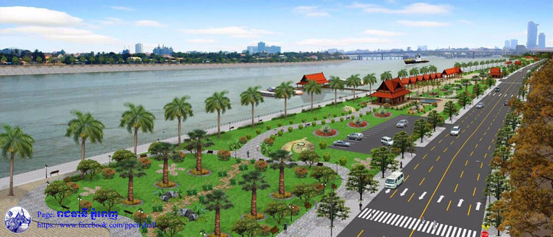 A digital rendering of how a section of Phnom Penh's riverfront would look if the municipality's development plans go ahead, in an image posted to City Hall's Facebook page.