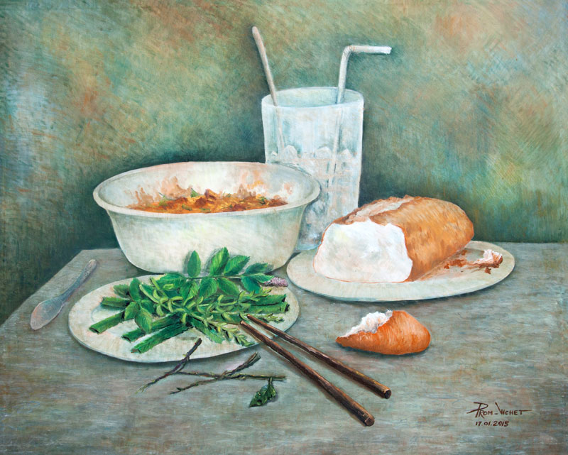‘Braised Beef and Bread,’ a painting by Prom Vichet