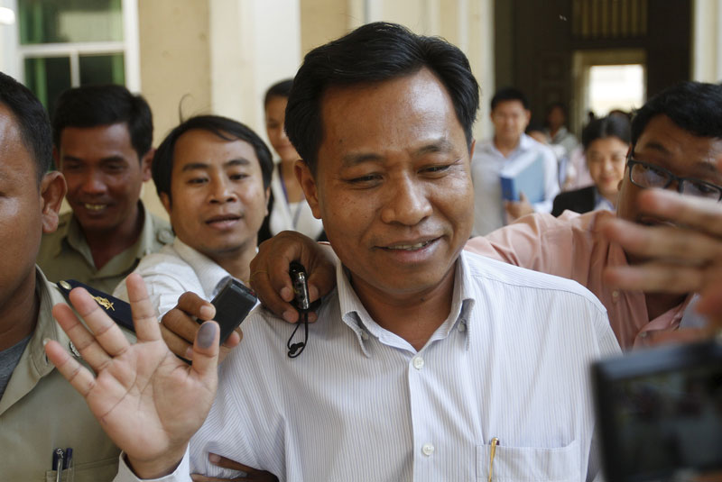 Former Bavet City governor Chhouk Bundith leaves the Appeal Court in Phnom Penh on February 27, 2013. (Pring Samrang/Reuters)