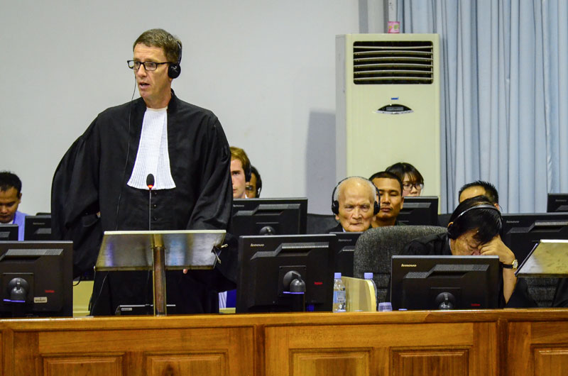 Victor Koppe, defense counsel for Nuon Chea, speaks at the Khmer Rouge tribunal last week. (ECCC)