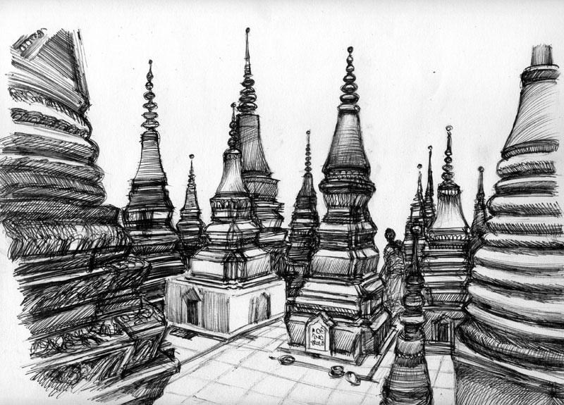 A drawing of a section of Wat Bo pagoda (Andy Townsend)