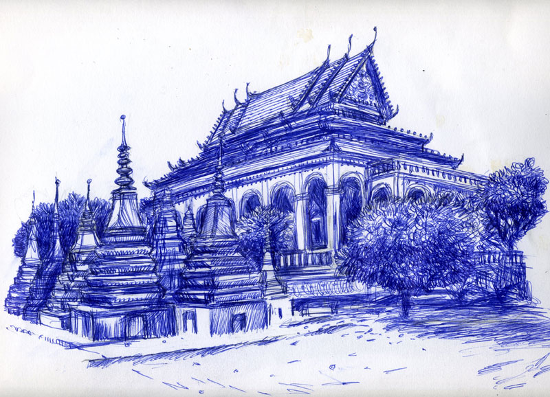 A sketch of Wat Bo pagoda (Andy Townsend)