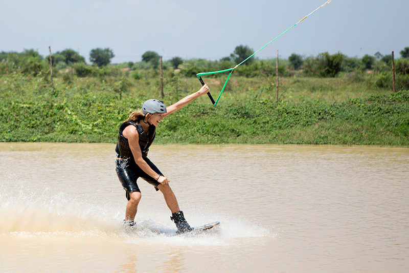 Professional wakeboarder Emily Durham puts on a skills demonstration at the Kam-Air Wakepark on Saturday. (Olivia Harlow)