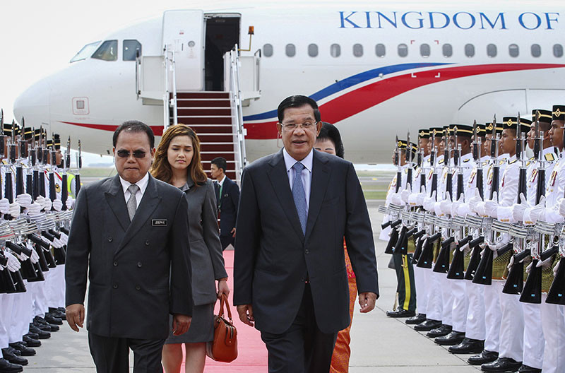 Prime Minister Hun Sen arrives in Kuala Lumpur on Friday. (Reuters)