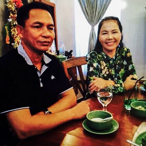 Brigadier General Pech Prum Mony and Keo Sary are seen together in a photograph circulated online after the general's arrest in February.