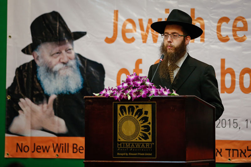 Rabbi Bentzion Butman speaks during an inauguration ceremony for the new Chabad Jewish Center, at the Himawari hotel in Phnom Penh on Tuesday. (Siv Channa/The Cambodia Daily)