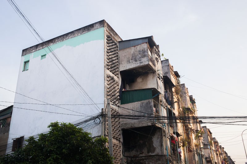 The site of the former mural on Phnom Penh's White Building on Thursday