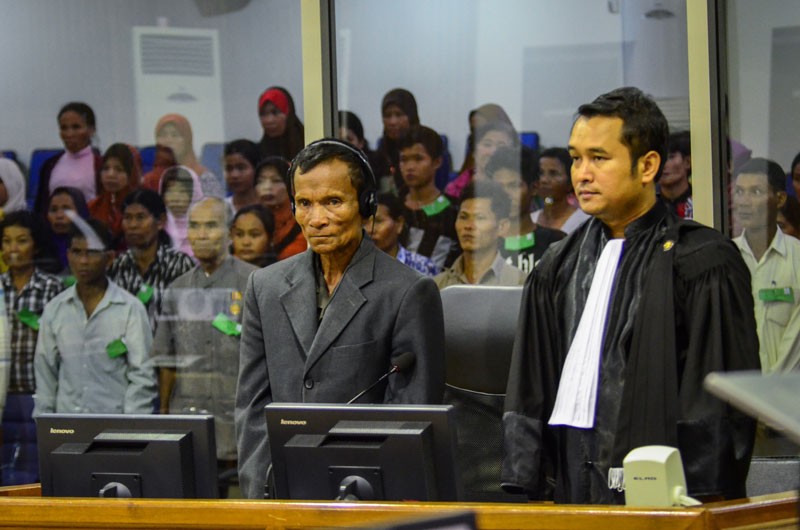 Soy Doeun stands during proceedings at the Khmer Rouge tribunal on Tuesday.