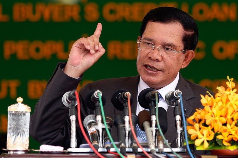 Prime Minister Hun Sen speaks in Phnom Penh in October. (Siv Channa/The Cambodia Daily)