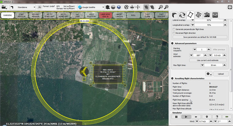A screenshot of the program used to monitor drone flights (SMWaypoint)