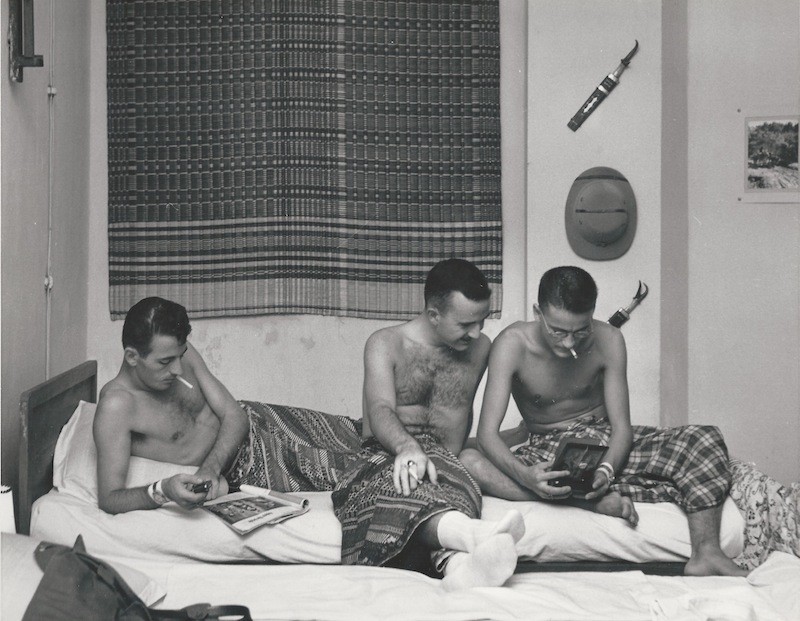 Mr. Nixon, center, and colleagues pose at the Hotel de la Poste during a 1955 shooting of a Canadian film that documented expatriate life in Phnom Penh. 