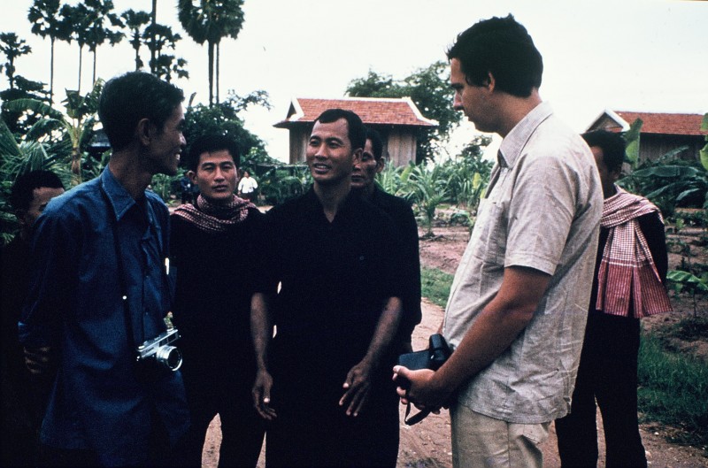 Gunnar Bergstrom speaks with Khmer Rouge leaders at a cooperative in Takeo province.