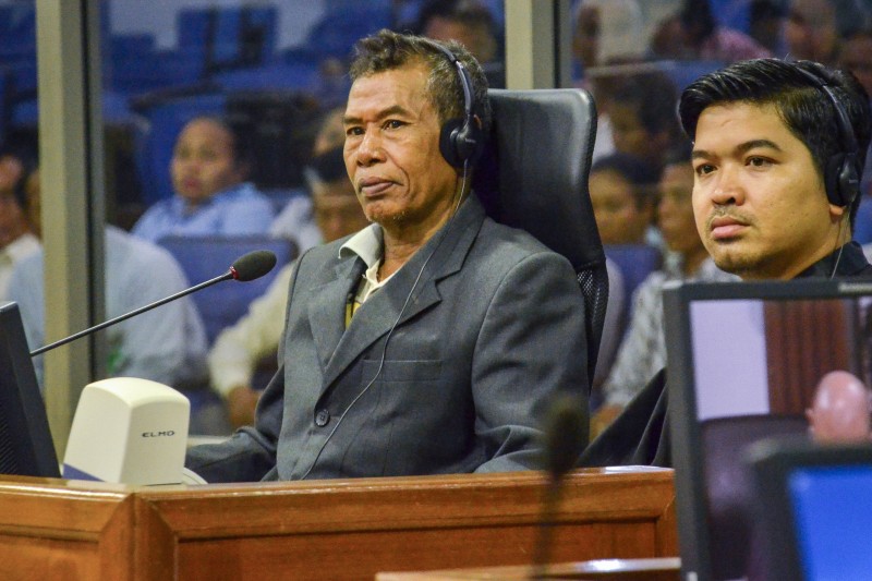 Lach Mean gives testimony at the Khmer Rouge tribunal in Phnom Penh on Monday.  (ECCC)
