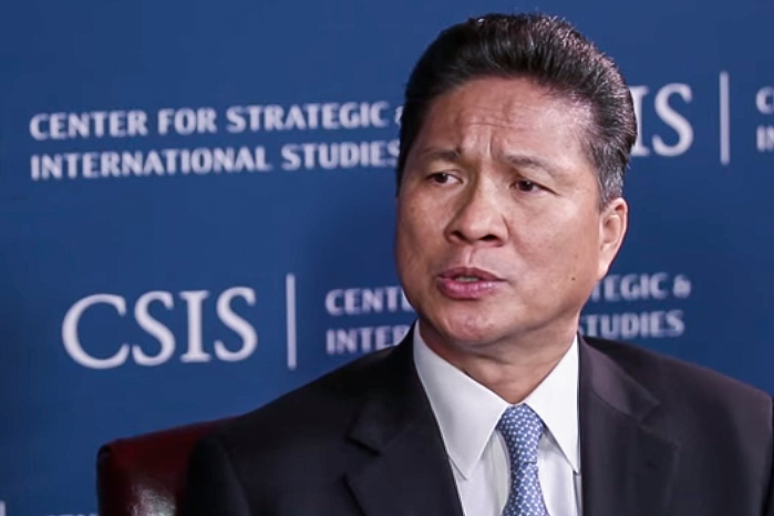 Commerce Minister Sun Chanthol speaks during a 2014 interview with the Center for Strategic and International Studies in Washington.