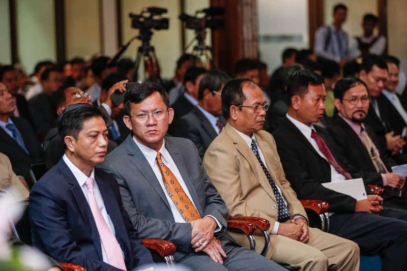 NEC Decides Not to Seek Bail for Its Deputy in Bribery Case 1 Ny Chakrya, second from left, attends a swearing-in ceremony at the National Election Committee's headquarters in Phnom Penh in January. (Siv Channa/The Cambodia Daily)