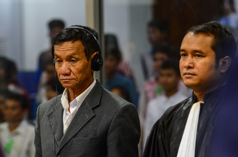 Suos Thy stands during proceedings at the Khmer Rouge tribunal in Phnom Penh on Thursday. (ECCC) 
