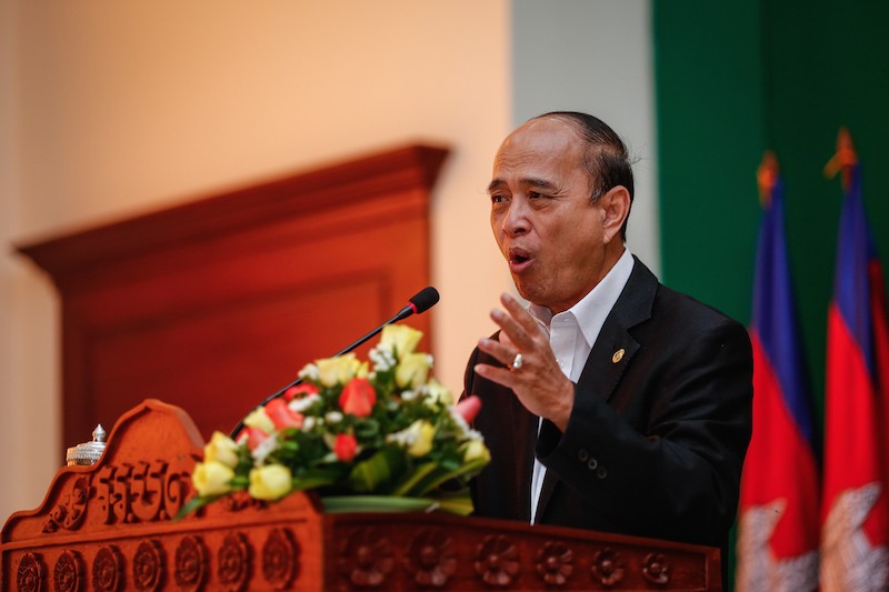 Anti-Corruption Unit Chairman Om Yentieng speaks during a ­workshop at the unit's Phnom Penh headquarters on Wednesday. (Siv Channa/The Cambodia Daily)