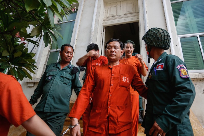 Seang Chet, an opposition commune chief from Kompong Cham province, leaves the Appeal Court in Phnom Penh yesterday. Mr. Chet, who stands charged with bribing an alleged mistress of deputy opposition leader Kem Sokha, had his bail request denied by the court. (Siv Channa/The Cambodia Daily)