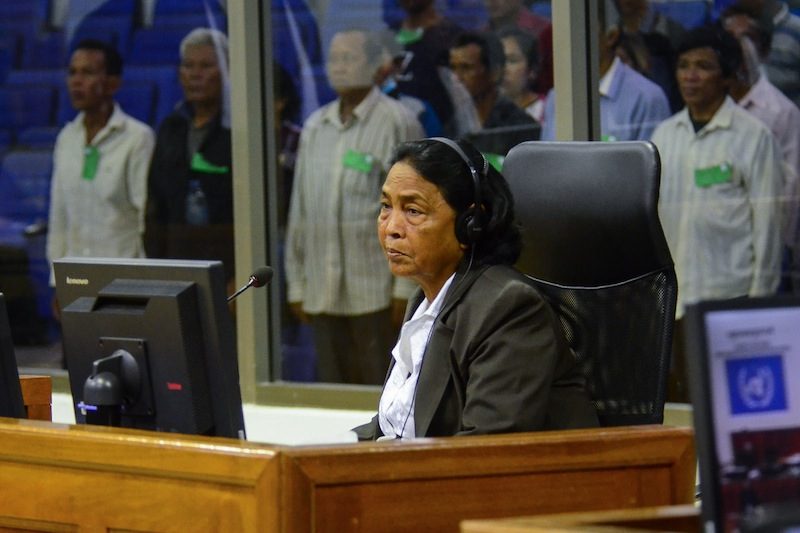 A woman identified by the court as 2-TCCP-274 testifies at the Khmer Rouge tribunal in Phnom Penh on Tuesday. (ECCC)