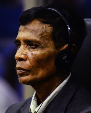 Sem Om testifies at the Khmer Rouge tribunal in Phnom Penh on Tuesday. (ECCC) 