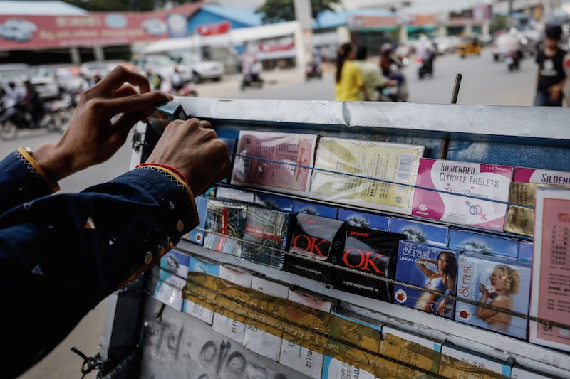 Condoms on sale in Phnom Penh on Wednesday evening. (Siv Channa/The Cambodia Daily)