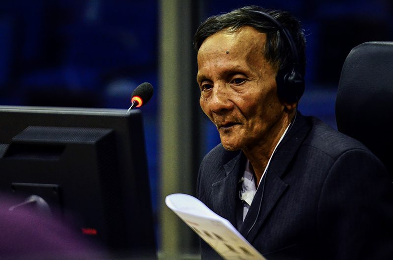 Noem Oem testifies at the Khmer Rouge tribunal in Phnom Penh yesterday. (ECCC) 