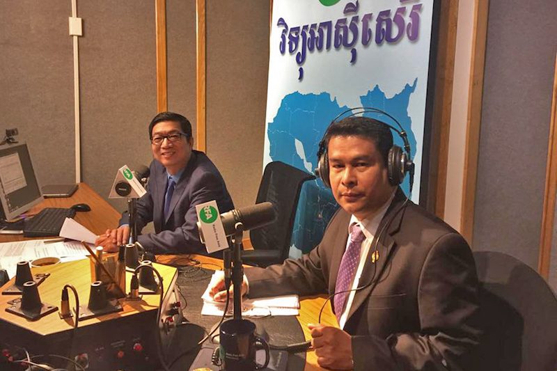 CNRP lawmaker Nhay Chamroeun during an interview with Radio Free Asia, in a photograph posted to his Facebook account on Wednesday.