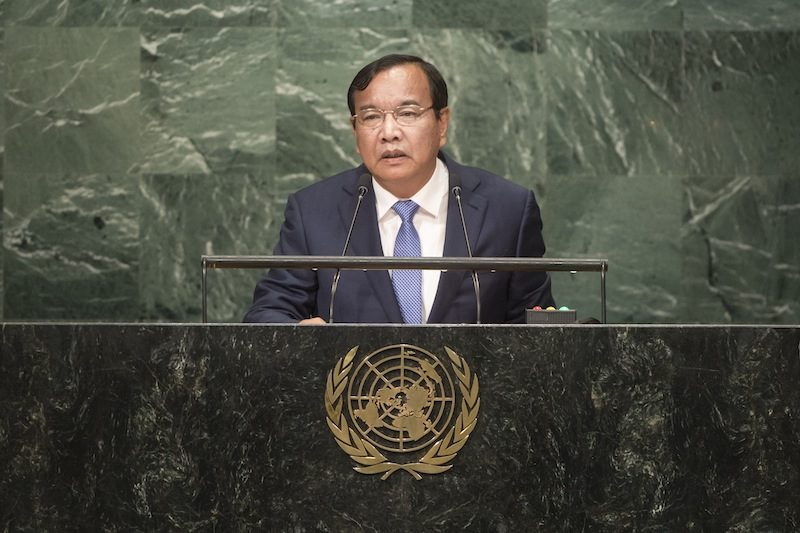 Foreign Affairs Minister Prak Sokhonn addresses the U.N. General Assembly’s 71st session on Saturday in New York. (UN Photo/Cia Pak) 