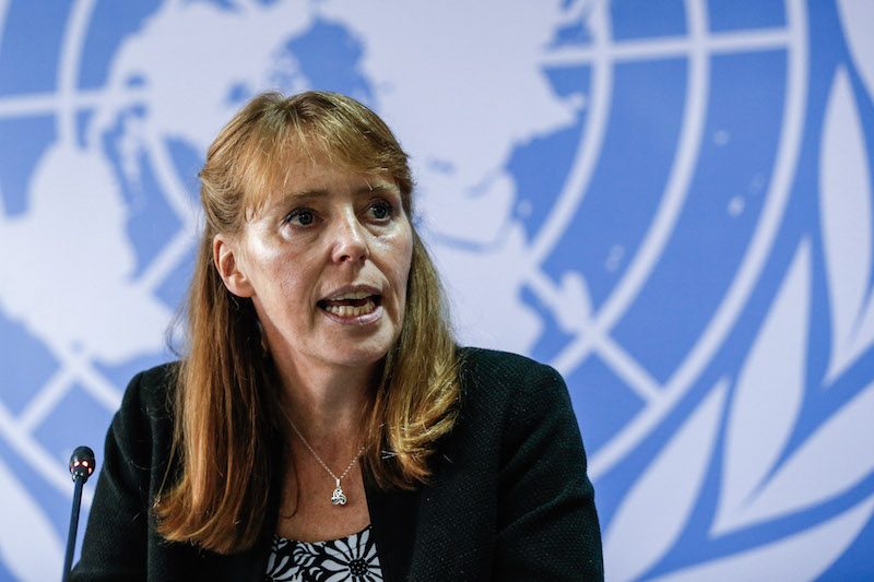The UN's special rapporteur on human rights in Cambodia, Rhona Smith, speaks at a press conference in Phnom Penh on Wednesday, marking the end of her 10-day fact-finding visit to the country. (Siv Channa/The Cambodia Daily)