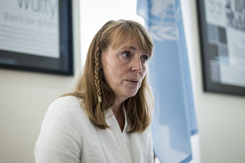 Rhona Smith, the UN’s special rapporteur on human rights in Cambodia, is interviewed on Wednesday at the UN’s human rights office in Phnom Penh. (Hannah Hawkins/The Cambodia Daily) 