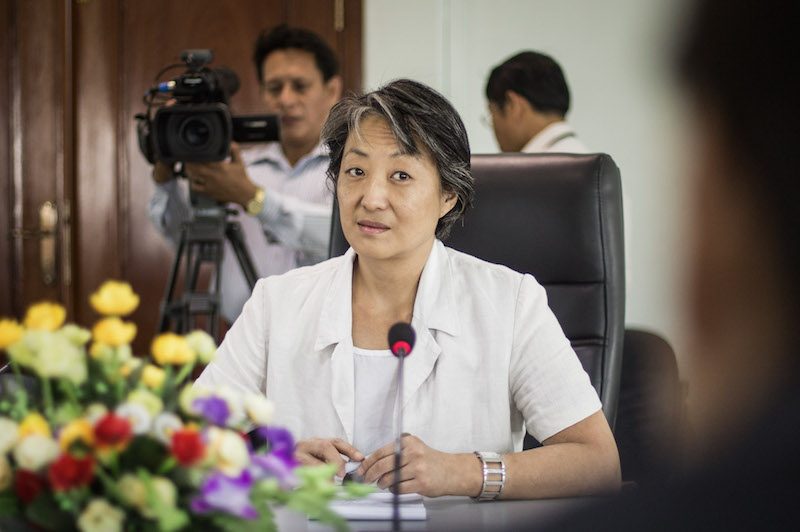 Wan-Hea Lee, country representative for the U.N. human rights office, speaks at a meeting with the government’s Human Rights Committee in Phnom Penh last week. (Hannah Hawkins/The Cambodia Daily)