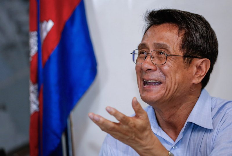 Thun Saray speaks during a news conference at Adhoc’s headquarters in Phnom Penh in April. (Siv Channa/The Cambodia Daily)