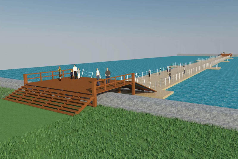 A digital rendering of the floating bridge that will serve Angkor Wat while the original stone walkway is restored. (Apsara Authority)