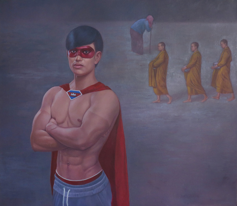 ‘Super Hero,’ an oil painting by Chov Theanly. (Yean Reaksmey)
