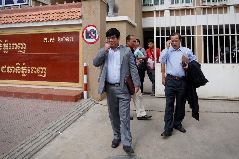Som Soeun leaves the Phnom Penh Municipal Court on Tuesday after winning his lawsuit. (Siv Channa/The Cambodia Daily)