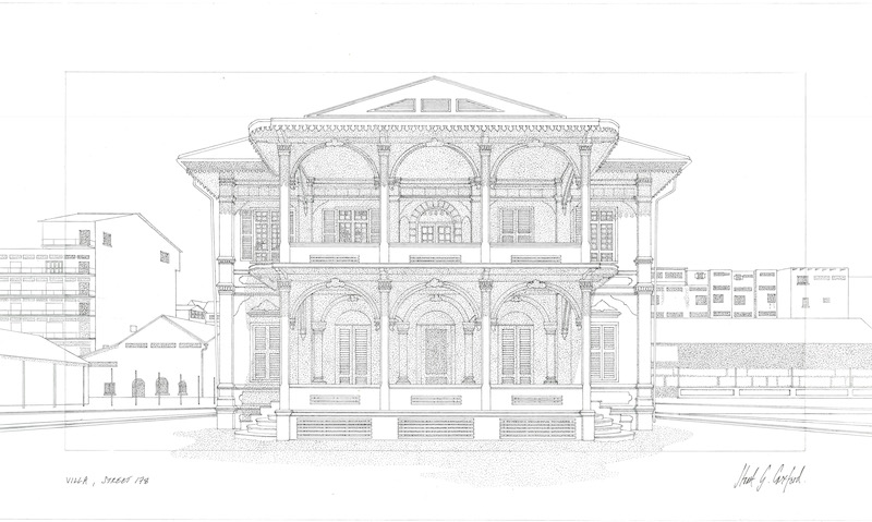 Art photo 2 Stuart Croxfords rendering of a French colonial style villa from the early 1900s now located on Street 178