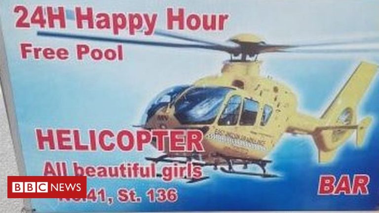 East Anglian Air Ambulance on Cambodian bar advert