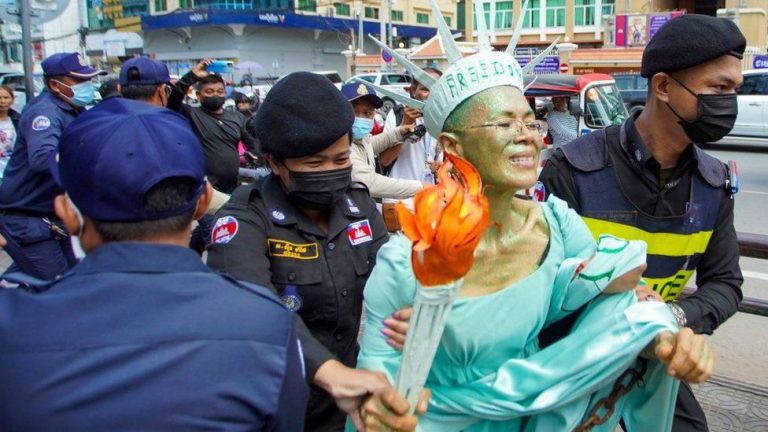 Cambodian activist dressed as Lady Liberty sentenced to jail for treason