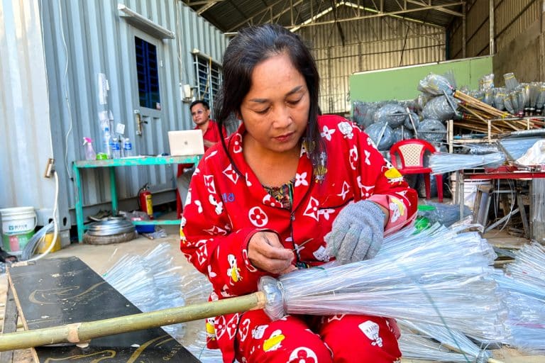 Cambodia ‘upcycler’ turns tonnes of plastic bottles into brooms